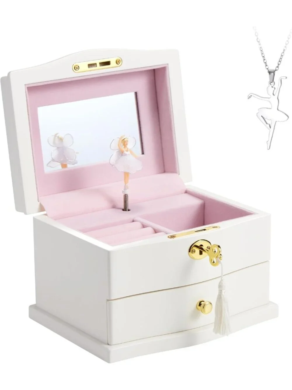 Charming Ballerina Musical Jewelry Box with Mirror - Girls' Music Storage Chest